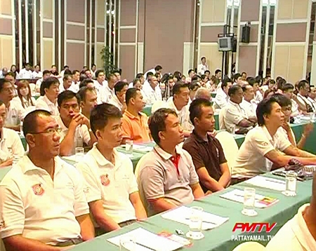 The Tourist police listen carefully to the briefing by police commander Pol. Maj. Gen. Adisorn Ngamjitsuksri